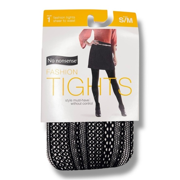NEW S/M No Nonsense Black Fashion Patterned Tights Control Top Sheer To Waist - Picture 1 of 7